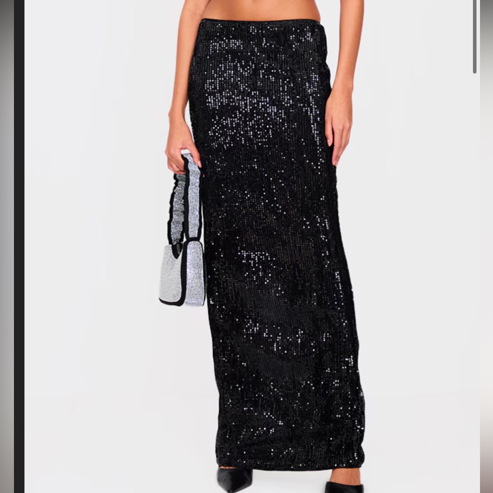 PrettyLittleThing Black Sequin Maxi Skirt